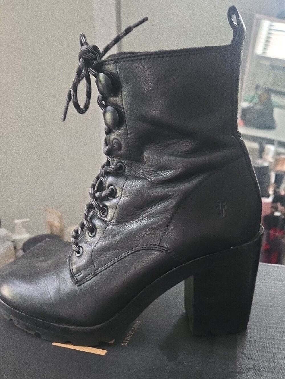 Frye Myra Lug Combat Boots in Black